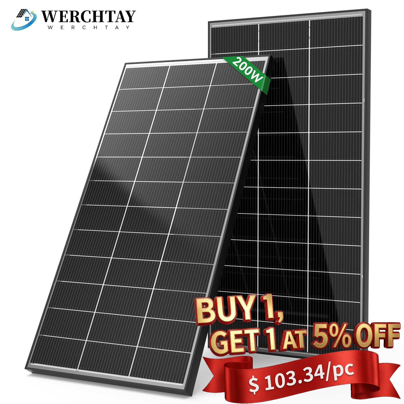 Bifacial 200W Solar Panel Home RV PV Power Off-Grid Boat Pow