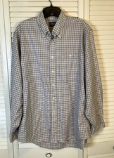 Vintage Lands End Oxford Shirt Mens 16.5/35 White Blue Gray Plaid Long Sleeve