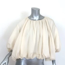 Khaite Alma Puff Sleeve Gathered Blouson Top Ivory Silk-Blend Size 4