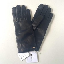 Coach Leather Tech Gloves Black Womens 7.5 Horse Carriage Wool Lining 7290