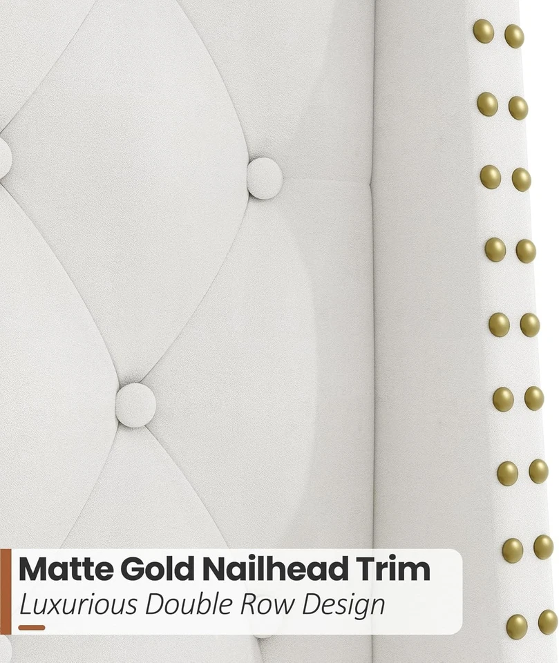 Marco de cama de plataforma tapizado con cabecero acolchado de terciopelo de 47,2" de alto con respaldo de ala Foto 4 de 4