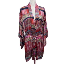 Josie Natori Kimono Robe Paisley Colorful Stripe Print Short Women Sixe XL