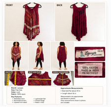 Lapogee Boho Batik Sleeveless Asymmetrical Tunic Top Dress Burgundy Free Size