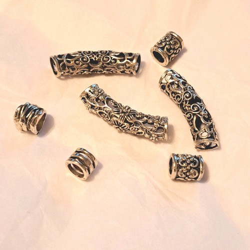 Vintage Silver Tone Filigree Tube Beads Miao Silver 30 Grams Jewelry Making Lot