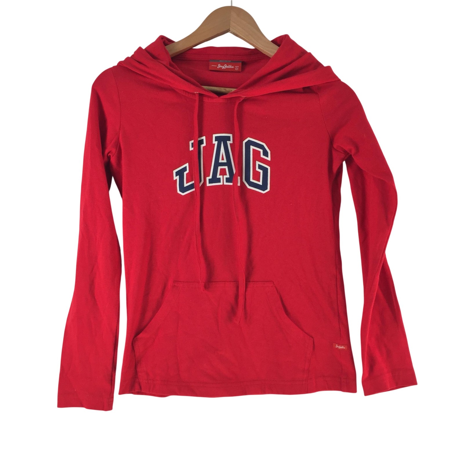 Jag Hoodie Womens 8 Red Jersey Logo Kangaroo Pocket Pullover Sweatshirt 141334