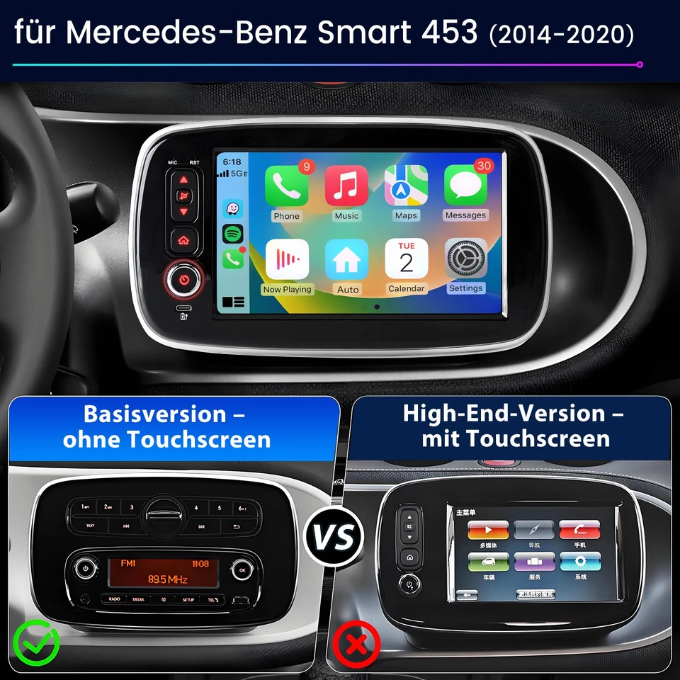 8'' Für Mercedes Benz Smart Forfour Fortwo 453 Android Autoradio GPS BT Carplay - Bild 3 von 4
