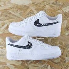 Air Force 1 Low Custom White Shoes Black Swoshes White Snow Splatter Art Design