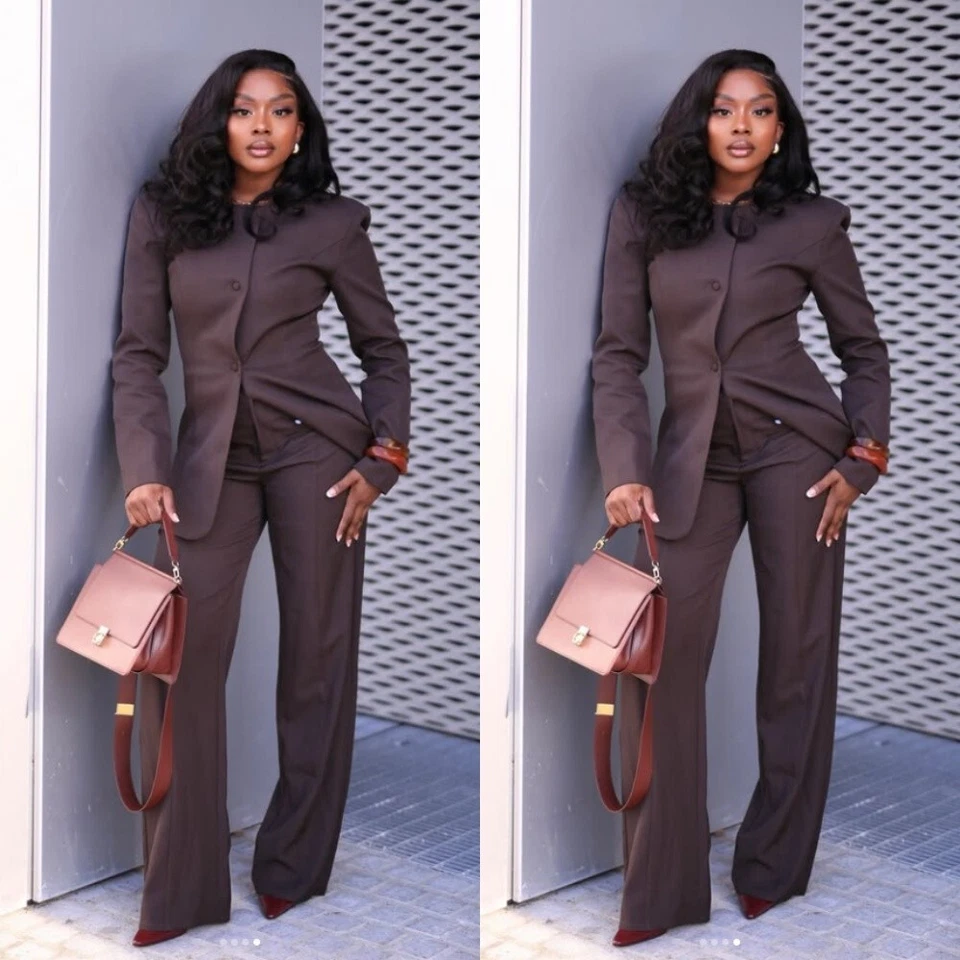 Marrón Mujeres Trajes Casaul Fiesta Trabajo Formal Damas Trajes Mujeres Blazer Pantalones Foto 2 de 4