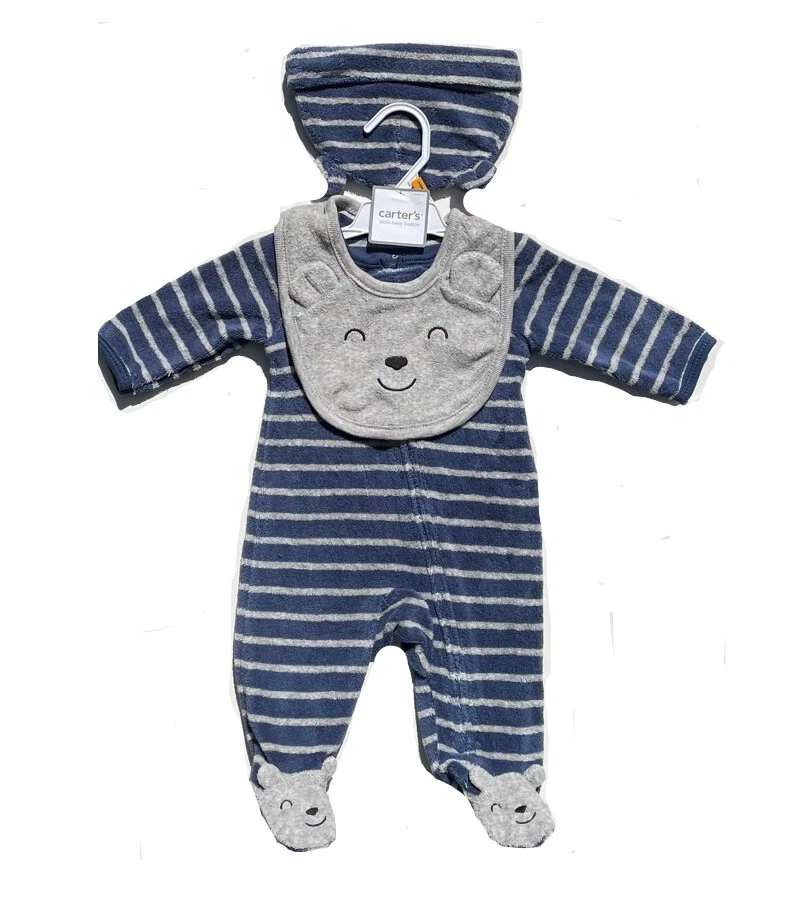 Carter's 3-Piece Baby Boy Soft Long Sleeve Jumpsuit Hat Bib Set