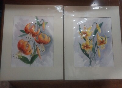 Tiger Lilies Watercolor Painting By Texas Artist RUTH BURTON Original (Set Of 2)