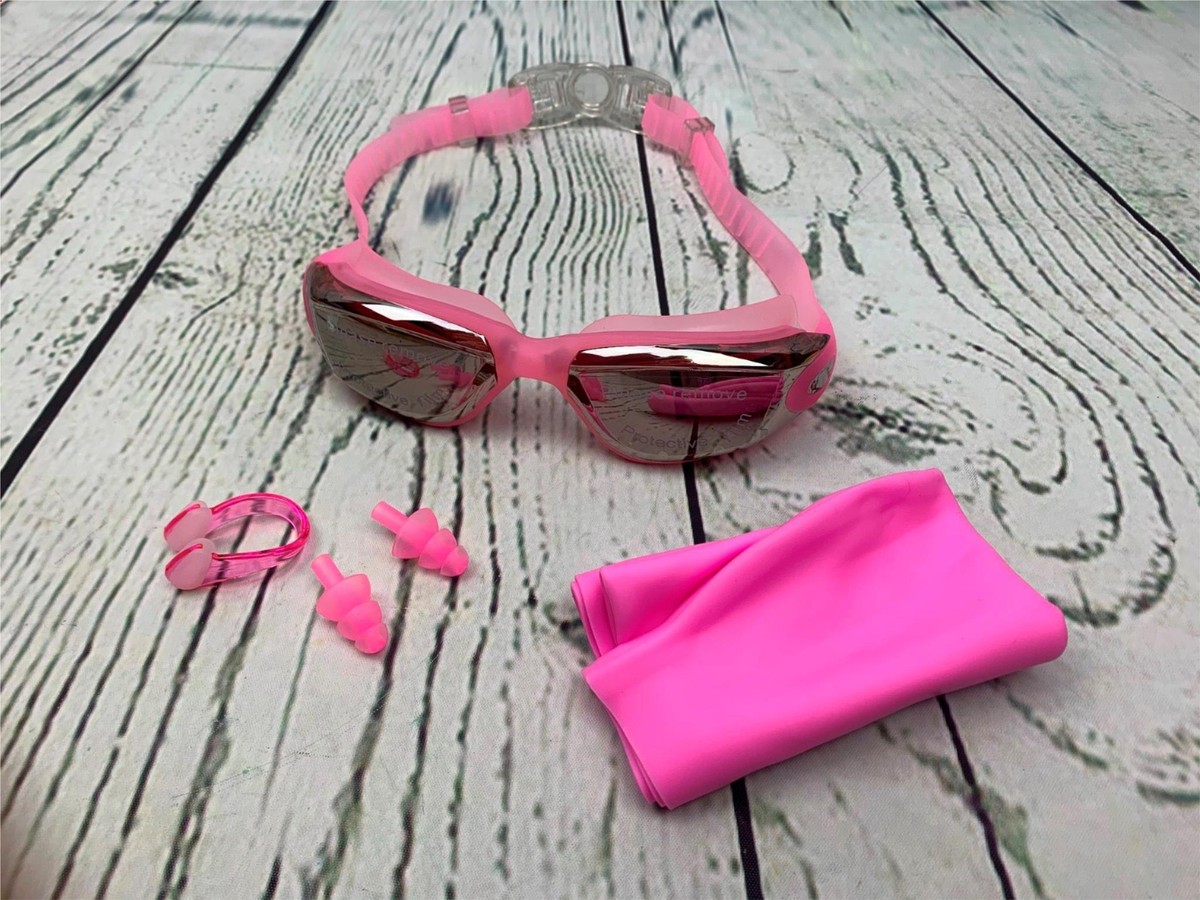Swim Goggles Swimming No Leaking Full Protection Pink 3pc Nose