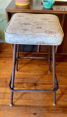Vtg  Mid-Century Modern Eames Era 1950s Iron Footrest High Bar Stool Chair mcm