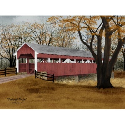 New Billy Jacobs Fall Leaves BUTTERNUT COVERED BRIDGE Wall Hanging Picture 16''