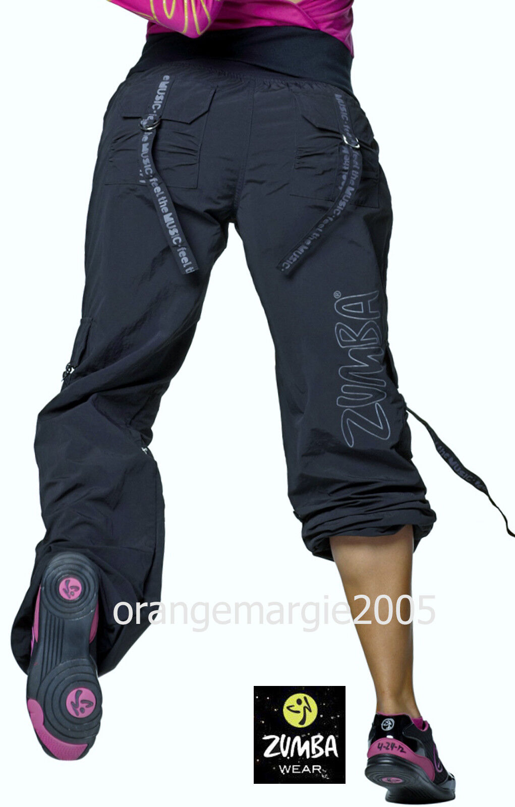 ZUMBA CARGO PANTS DANCE FITNESS Converts Capri-Harrods UK Convention RARE S  M L