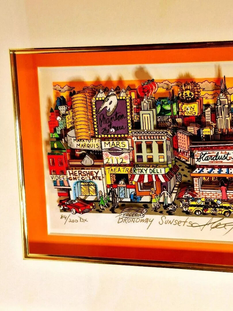 チャールズ・ファジーノ　ブロードウェイサンセット Charles Fazzino Broadway Sunset Original 3D Pop Art Framed