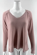 Clavin Klein Blush Pink Long Sleeve Thermal Womens Top Size Small Waffle Knit