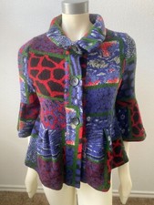 Damee, Inc Jacket Art To Wear Colorful Print Peplum Bell Wired Collar Size M Nwt