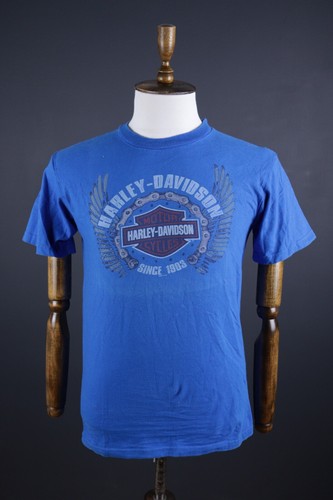 Harley Davidson Motorcycles Arni Blue Big Logo Biker T-Shirt Size M