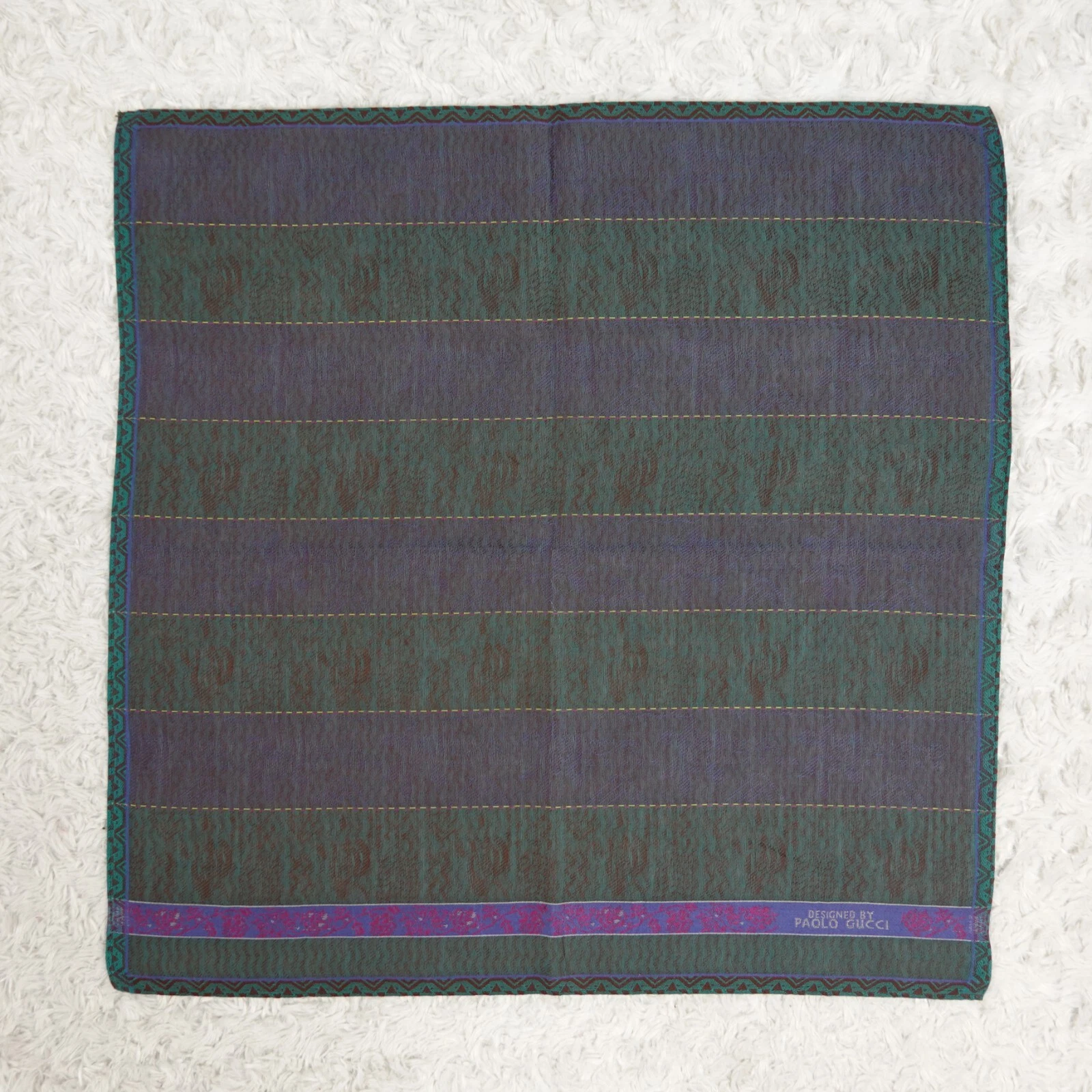 N224 PAOLO GUCCI Foulard coton jacquard vert poche carré 17,5