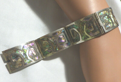 TAXCO JPM STERLING ARMBAND INLAY ABALONE MUSCHEL 6. 1/4''' 3/4'' breit