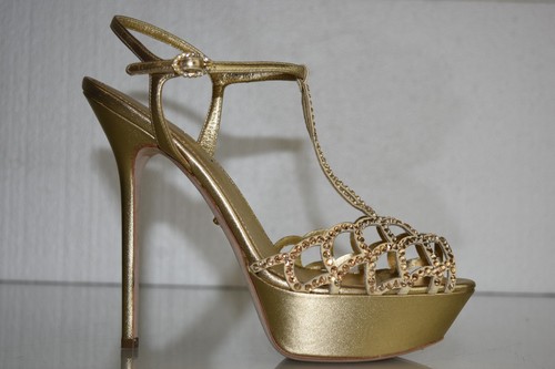 Escarpins Sergio Rossi à Plateforme Strass - Modèle Vague Cristaux - Beige - Tailles 39 Et 41 - Neufs Avec Boîte