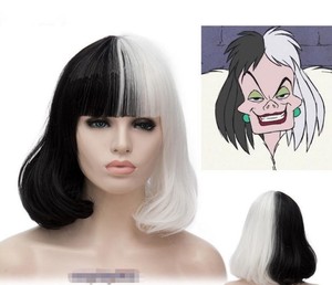 Cruella De Vil Costume Wig Black White Ms Spot Hair Deville