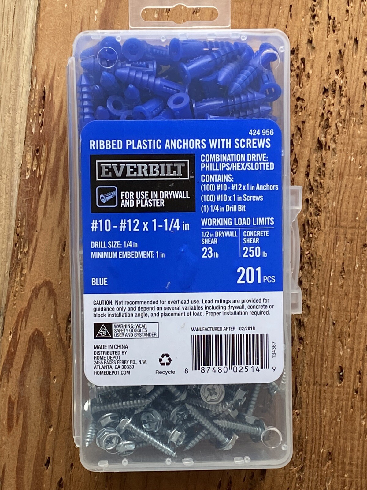 Everbilt 1012 x 11/4 Blue Ribbed Plastic Drywall Anchor Kit with