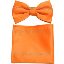 New formal Men's polyester pre-tied bow tie hankie solid orange wedding prom