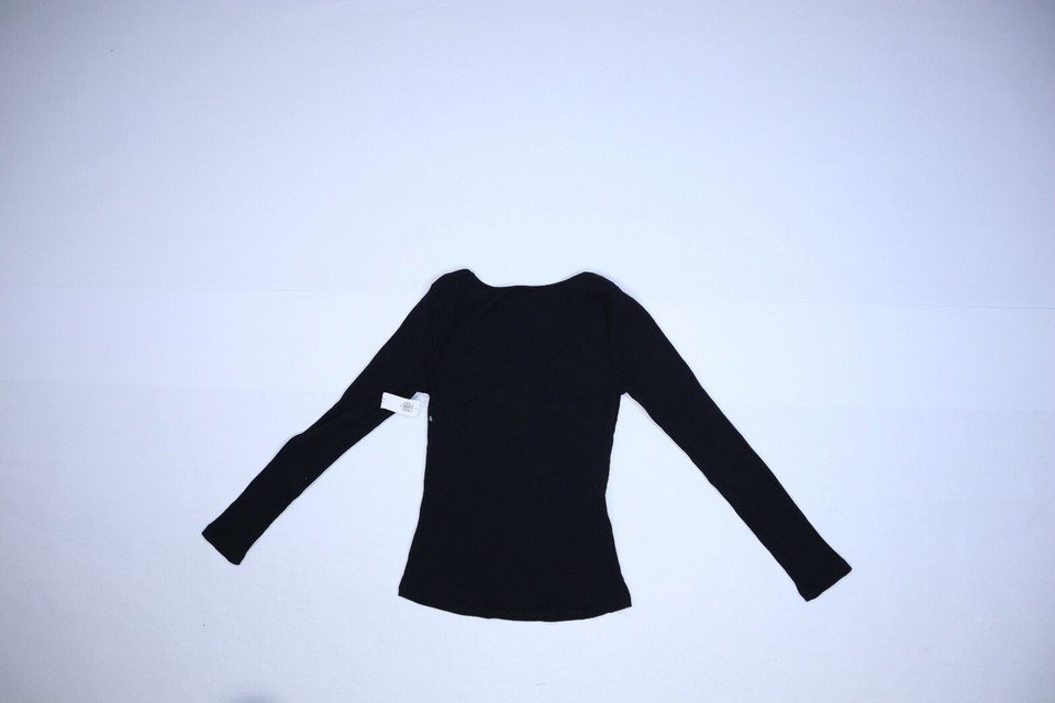 Old Navy Long Sleeve Cinched Front Rib Knit TShirt Black Casual Shirt