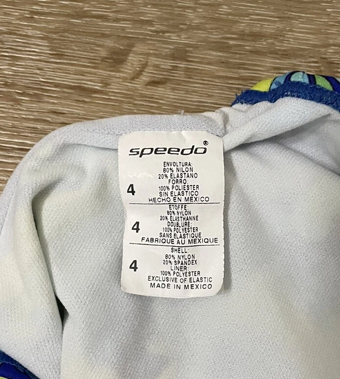 SPEEDO SIZE 4 SWIMSUIT ONE PIECE BLUE GREEN POP ART RACERBACK 514 - Image 3 of 4