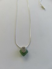 Green Heart Silver Bail Genuine SEA GLASS Necklace Chain New Ships Free