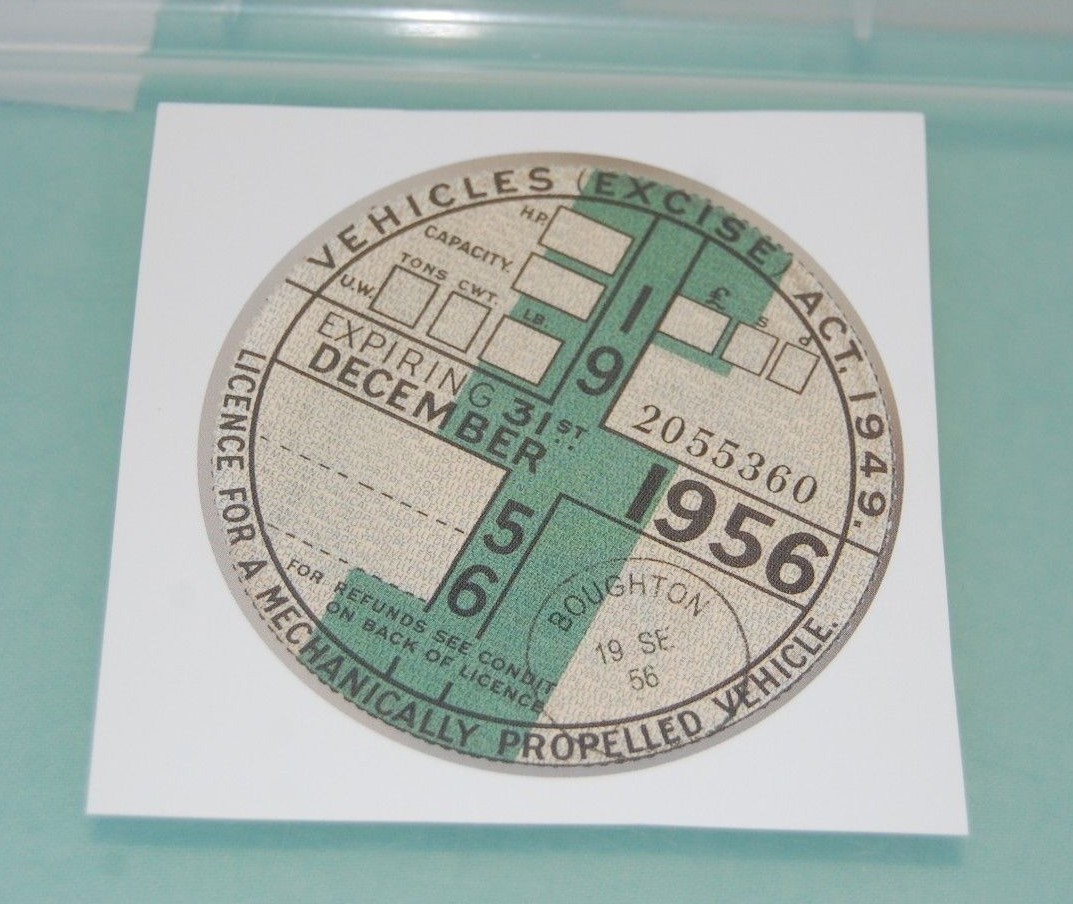 Tax Disc Replica / Reproduction Road December 1956 Vintage Car Tax