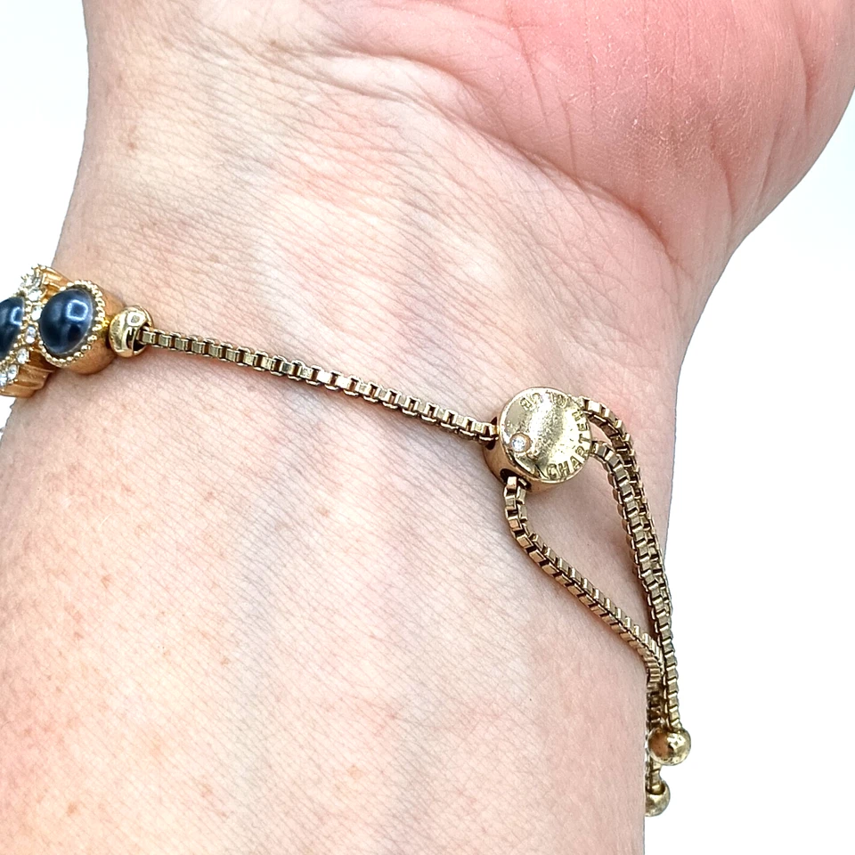 Pulsera Charter Club Imitación Ónix Flor Sol Cristal Tono Dorado Tirar Cordón Se Adapta a Todos Foto 3 de 4