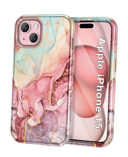 for iPhone 15 Case 6.1 inch (2023), Marble iPhone 15, 6.1 inch A-Rose Gold-image