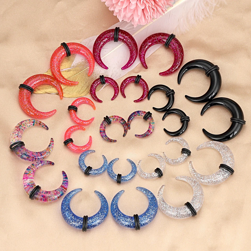 16PC Acrylic Buffalo Taper Stretching Kit C Shaped Pincher Septum Ring Ear Gauge - Image 2 of 4