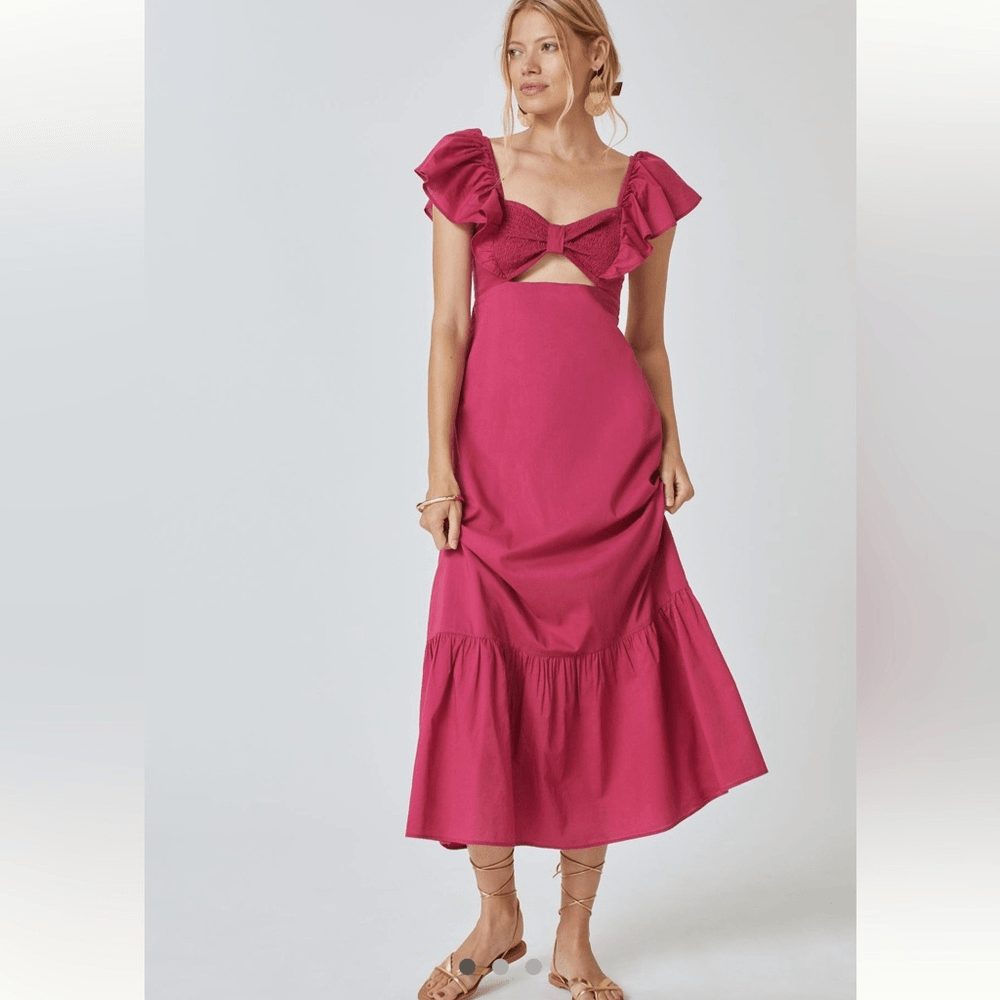 NWT Farm Rio x Anthropologie Ruffle Midi Dress Raspberry XL | eBay