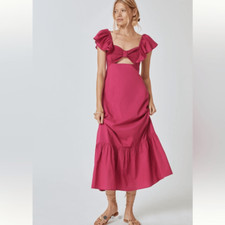 NWT Farm Rio x Anthropologie Ruffle Midi Dress Raspberry XL