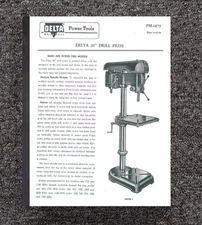 Drill Press Operator, Maintenance & Parts Manual Fits Delta 20" Delta (PM 1879)