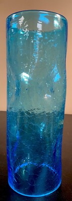 RARE RETRO Blenko Glass Hurricane Shade Turquoise CRACKLE AND WAVY TEXTURE 12 