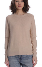 Minnie Rose Cotton Cashmere Frayed Edge Lightweight Crew Sweater in Lotus size S