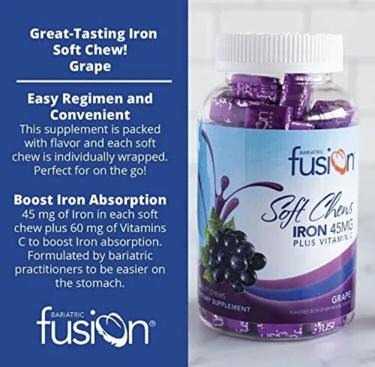 Bariatric Fusion Iron Soft Chew with Vitamin C Grape Flavored Iron