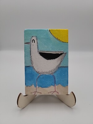 Art By Dye Original Seaside Seagull 3x2 Magnet Decorative Acrylic Painting