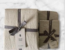 New West Elm Belgien European Flax Linen Full Queen Duvet 2 standard Shams