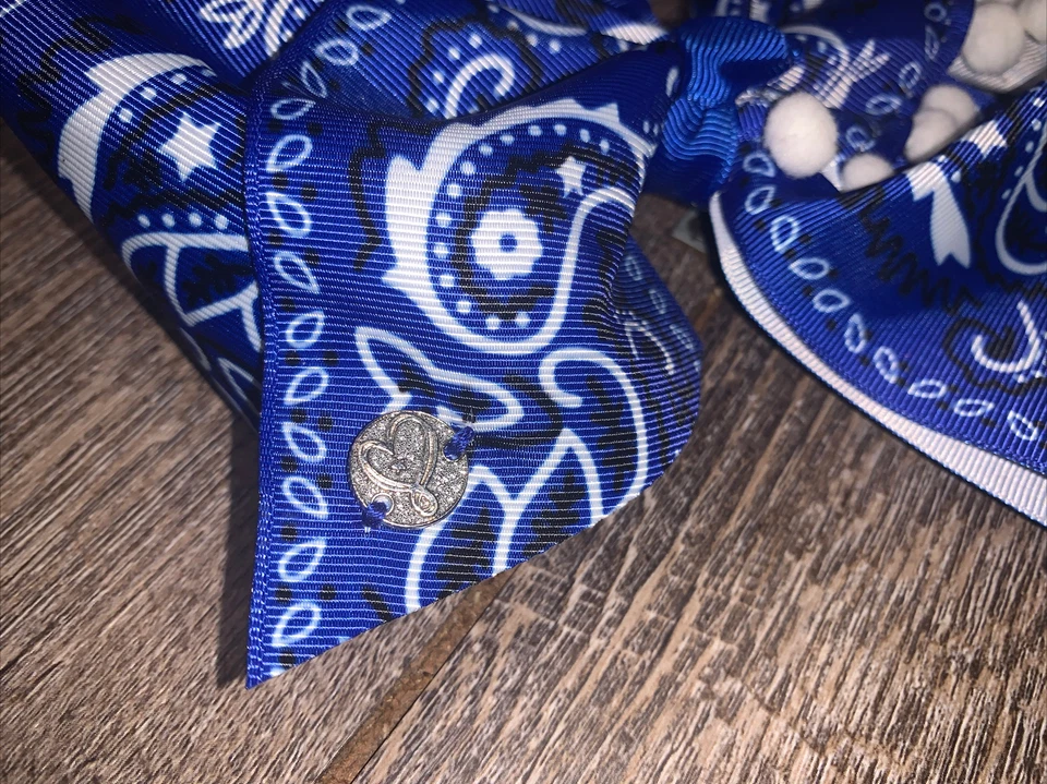 JoJo Siwa blue red paisley 4th july white pom pom hair bow nwot - Image 2 of 3