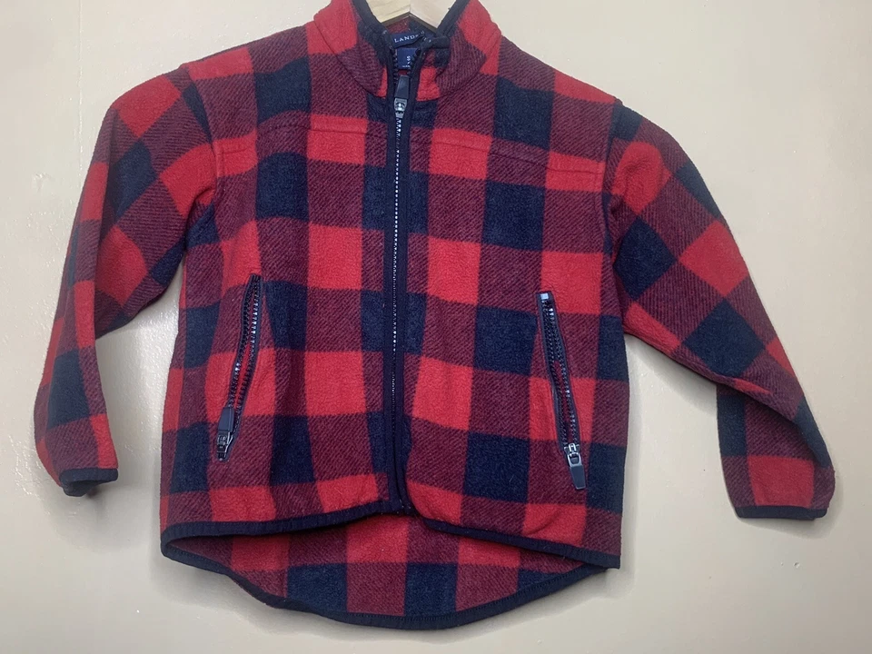 Suéter Sherpa a Cuadros Rojo Negro Cremallera Completa Cuello Alto Lands End Niño Pequeño Talla 4 Foto 3 de 4