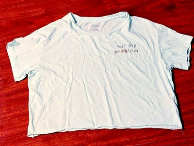 Victoria's Secret PINK Women's Medium Blue Not My Problem Crop Top Shirt NICE!!