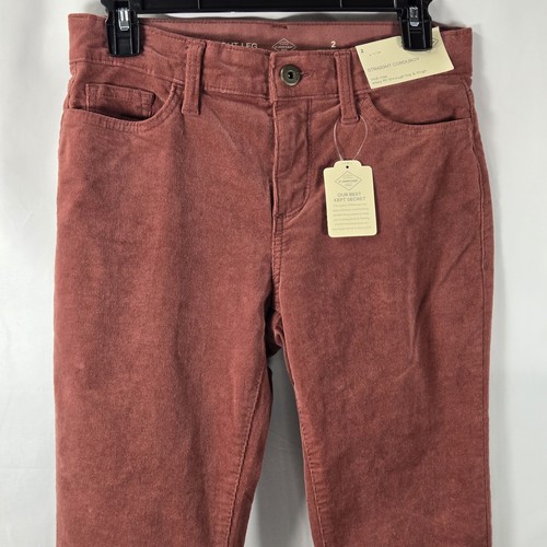 St Johns Bay Corduroy Pants Women's 2P Straight Leg Red Stretch Fabric Waistband - Picture 2 of 8