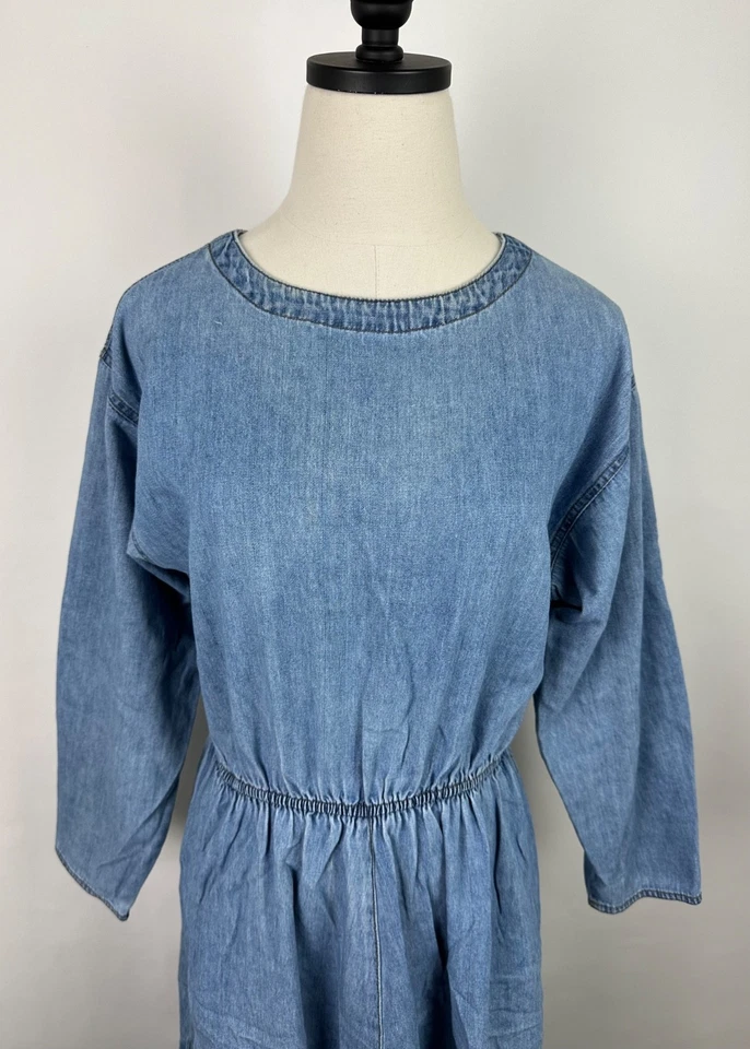 Vintage 90s Denim Chambray Maxi Dress PS / Small Patina Distressed Modest Grunge - Image 2 of 4