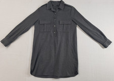 Zara Women Mini Dress M Black Long Sleeve Collared Chest Pockets Stretch Casual