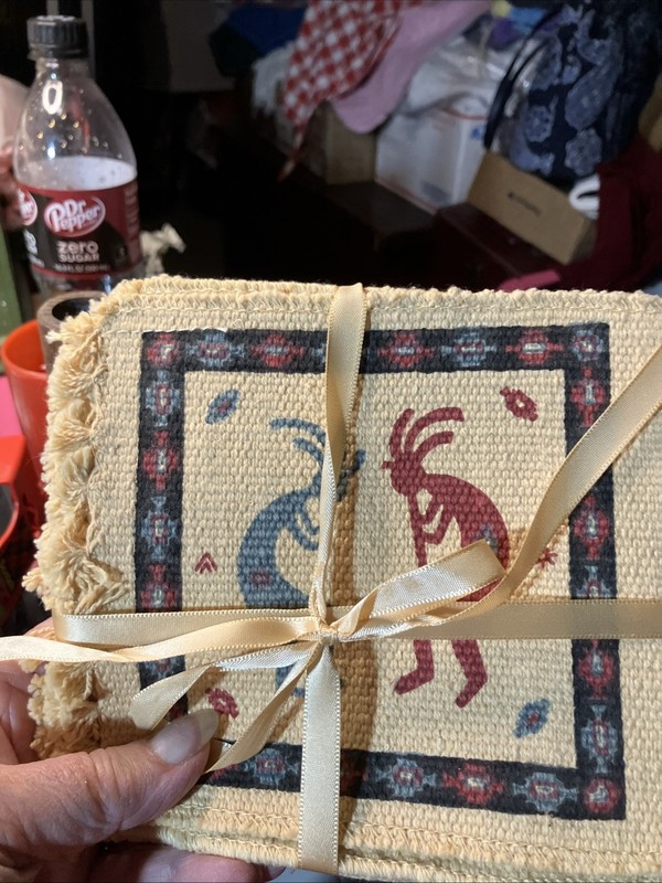 El Paso Saddleblanket Cotton Kokopelli Southwestern Stencil Coasters, Set of 4